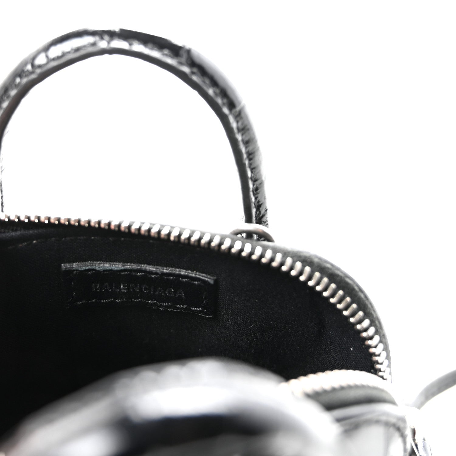 Shiny Calfskin Logo Crocodile Embossed Mini Ville Top Handle Bag Black