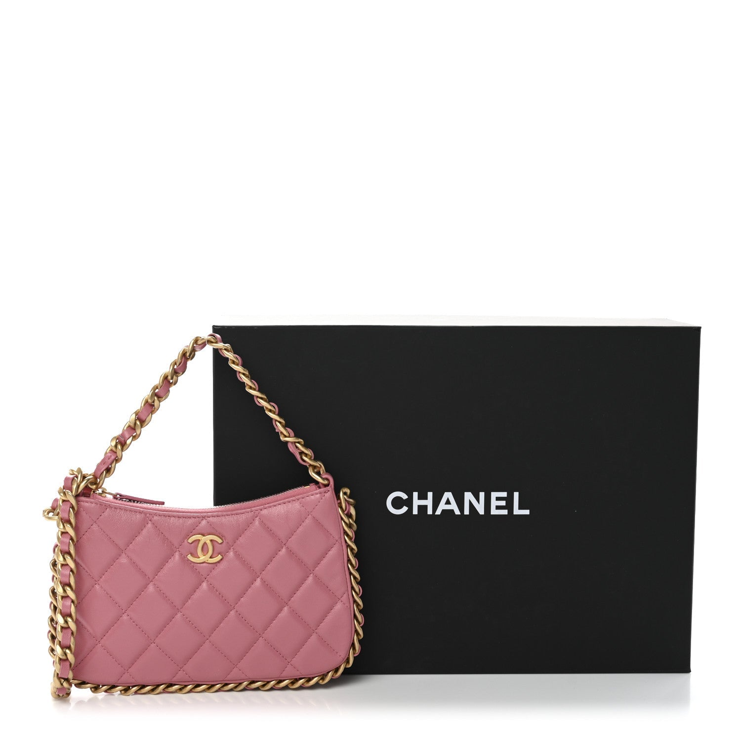 Lambskin Quilted Chain Around Top Handle Mini Bag Pink
