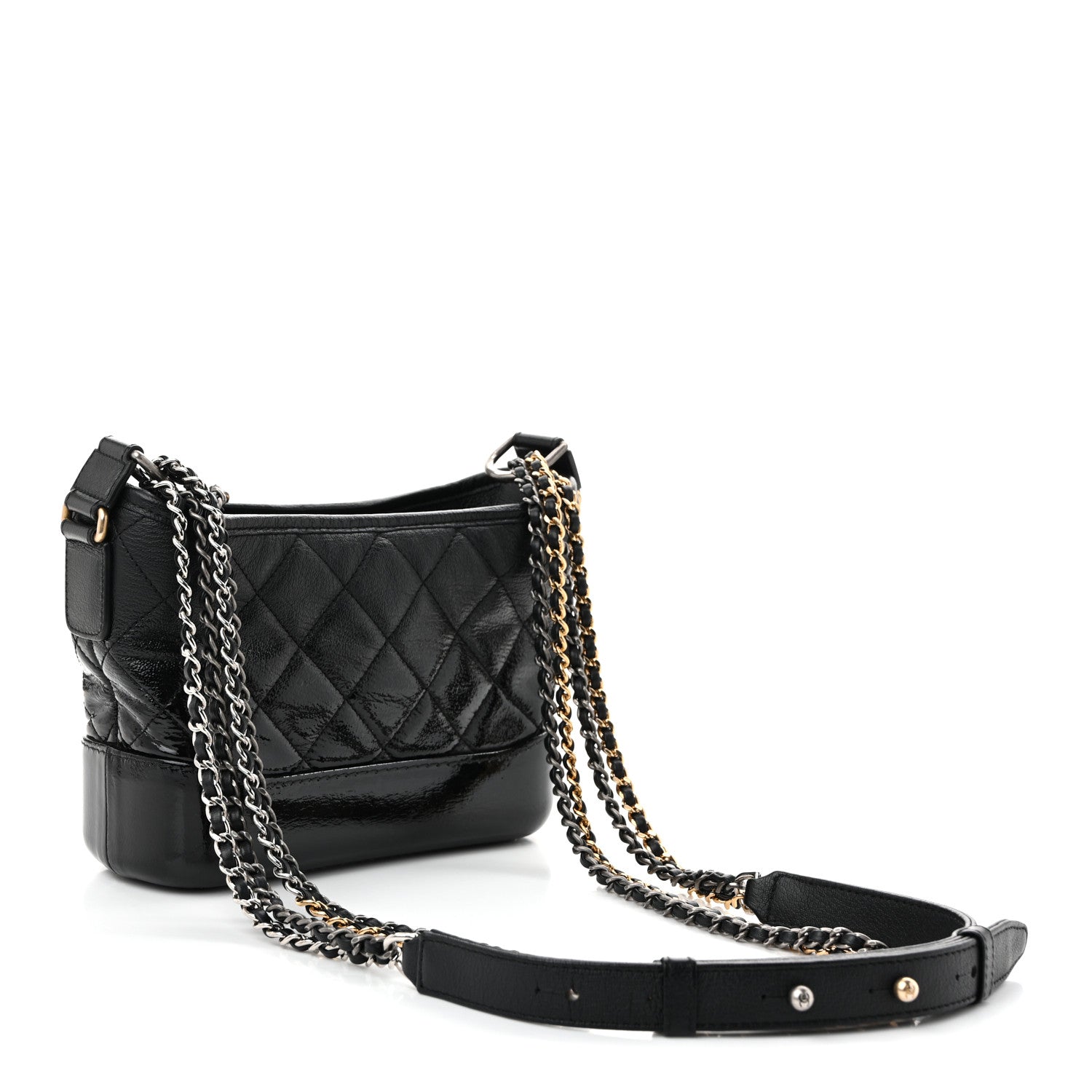 Patent Goatskin Quilted Small Gabrielle Hobo Black