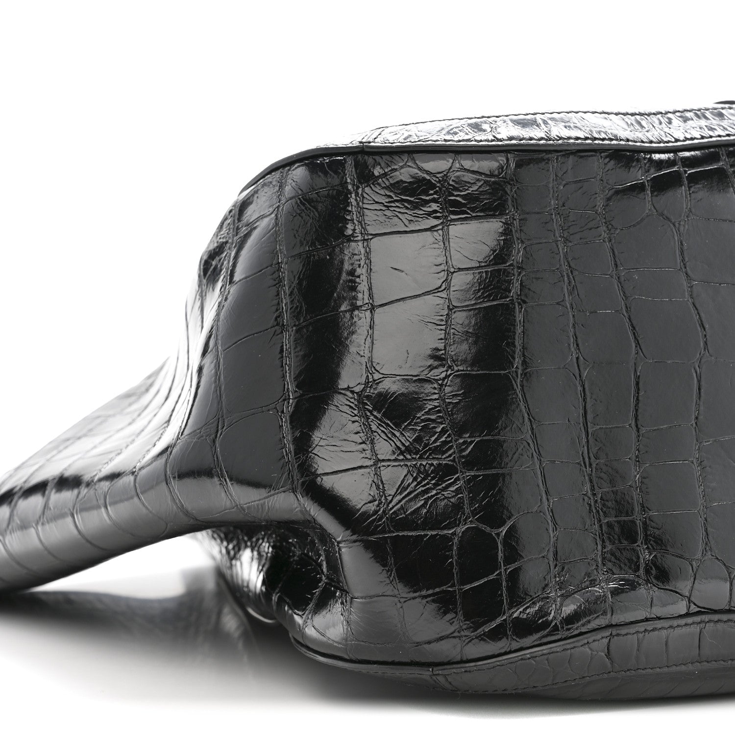 Calfskin Crocodile Embossed Greca Goddess Tote Bag Black