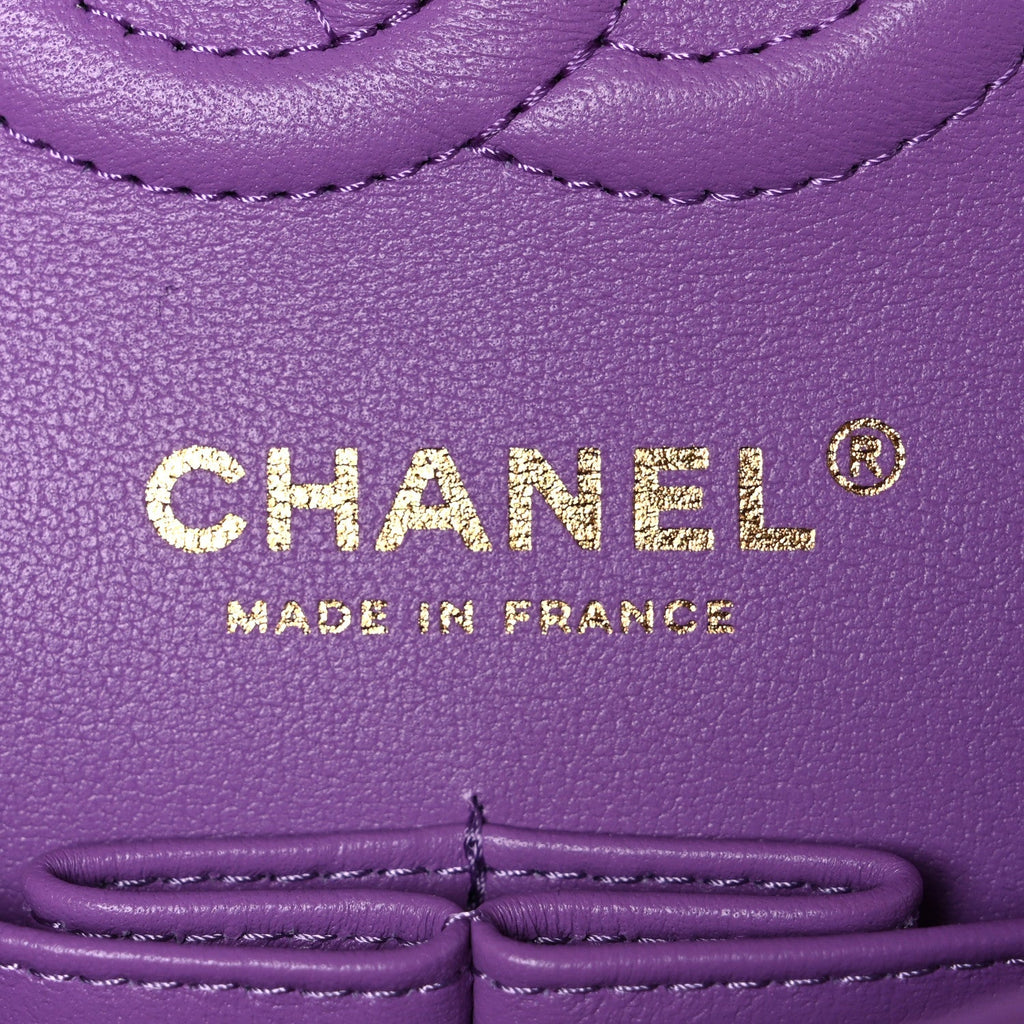 Caviar Quilted Small Double Flap Purple