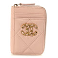 Lambskin Quilted Chanel 19 Vertical Zip  Holder Wallet Light Pink