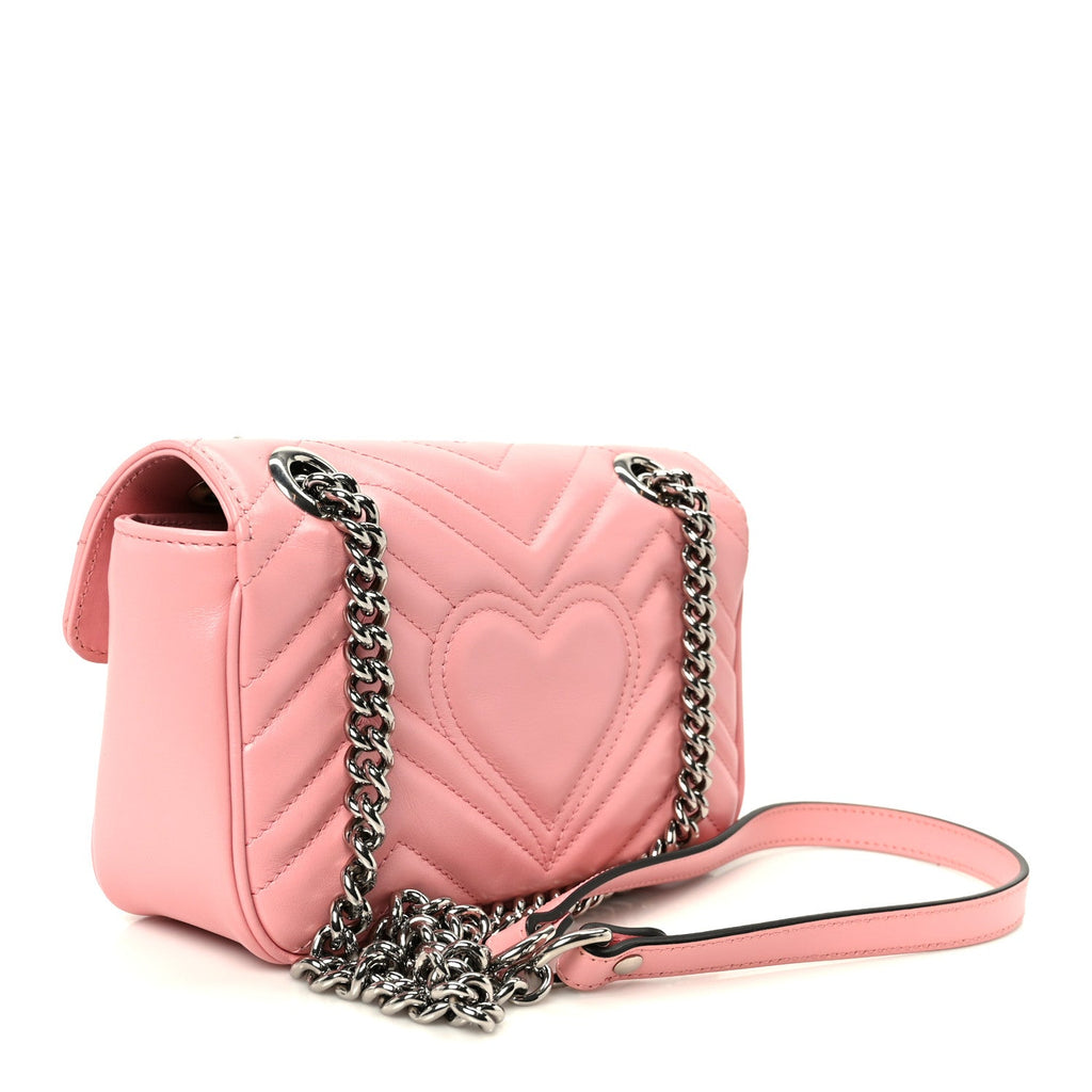 Calfskin Matelasse Mini GG Marmont Shoulder Bag Wild Rose