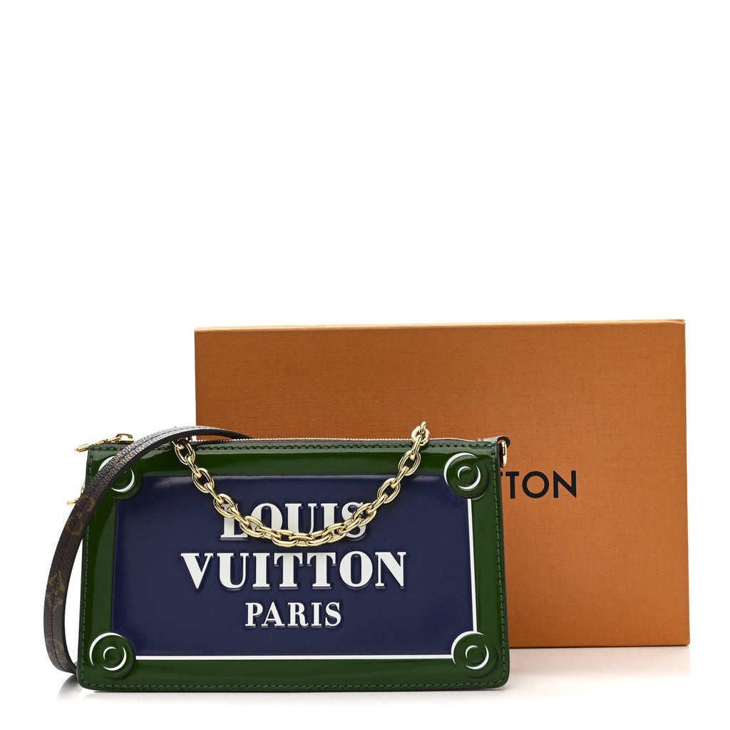 Monogram Calfskin Embossed Lexington Pouch Blue Green