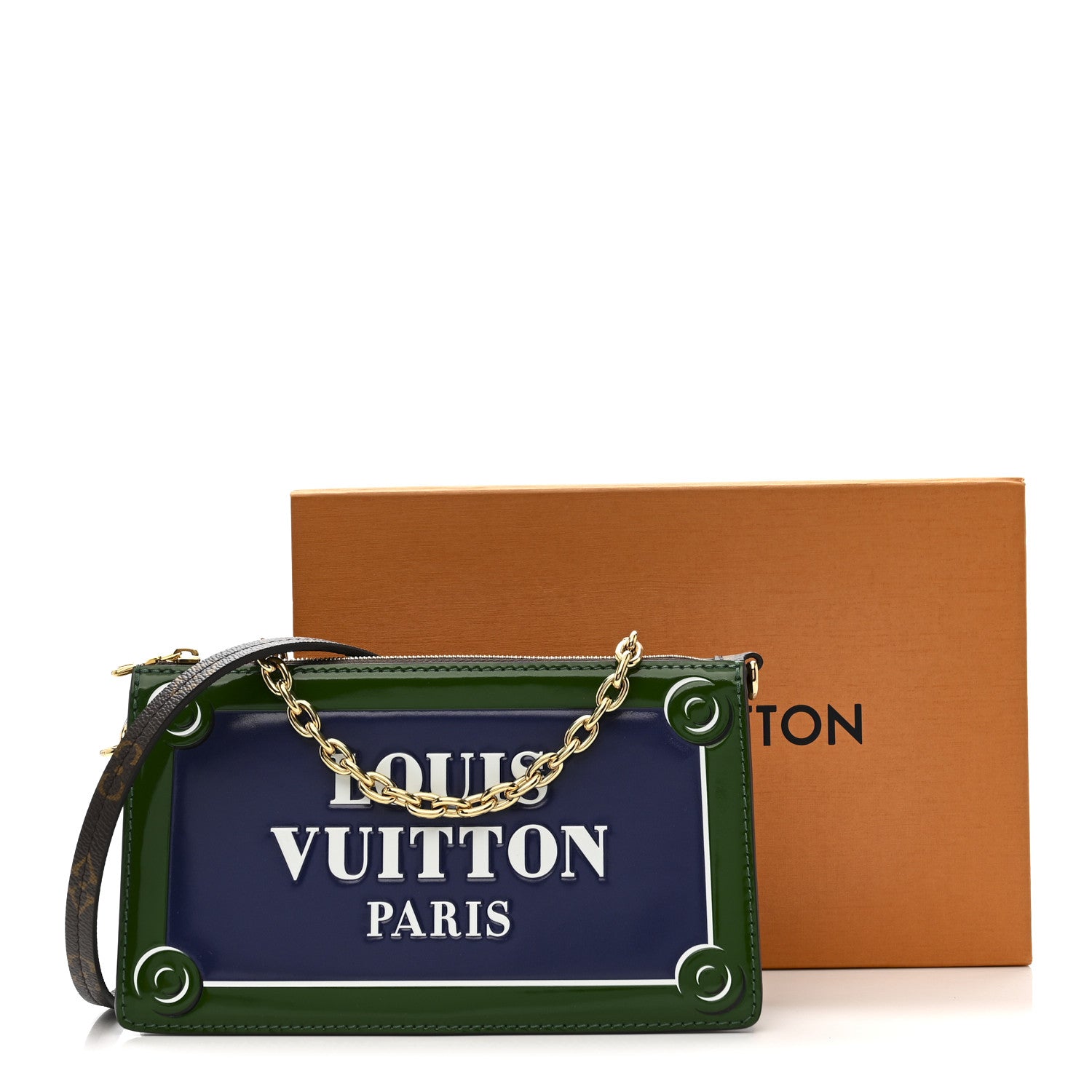 Monogram Calfskin Embossed Lexington Pouch Blue Green