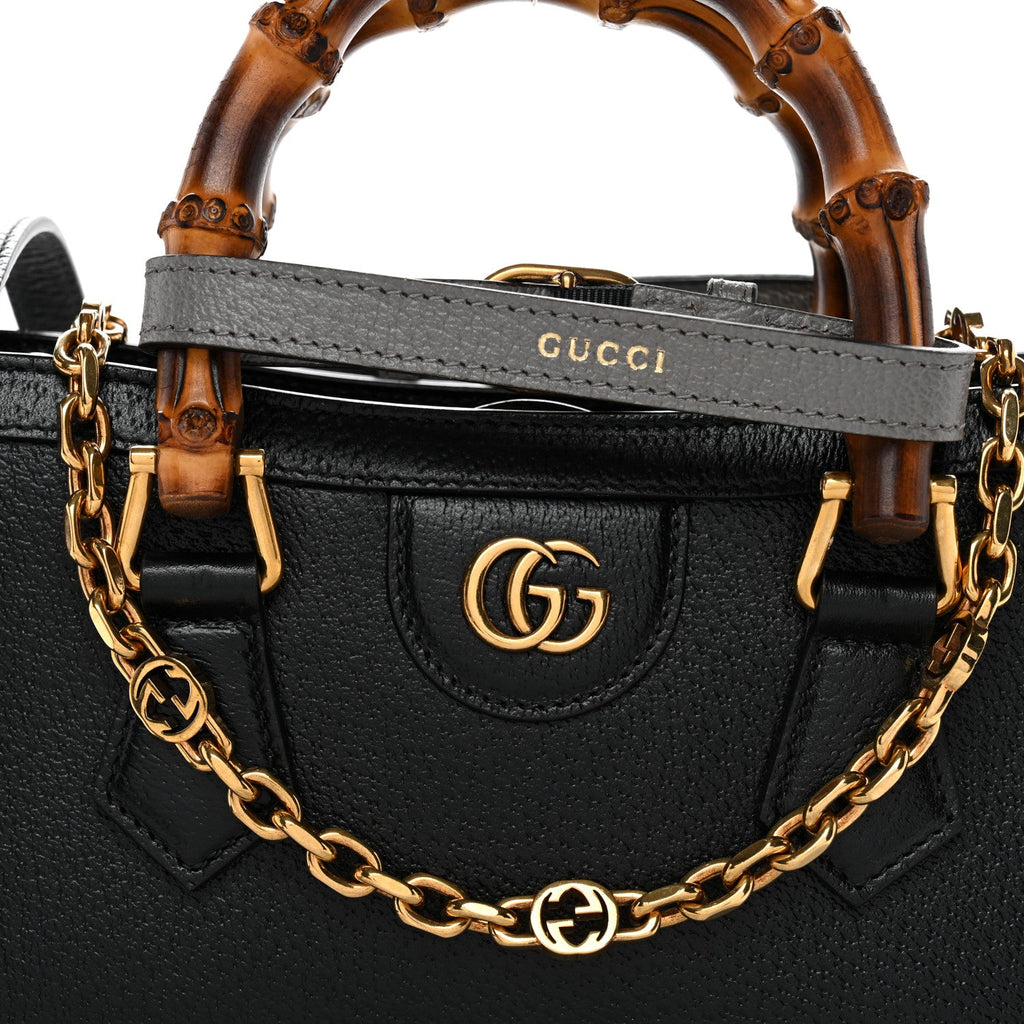 Textured Dollar Calfskin Web Small Diana Shoulder Bag Black Dusty Grey