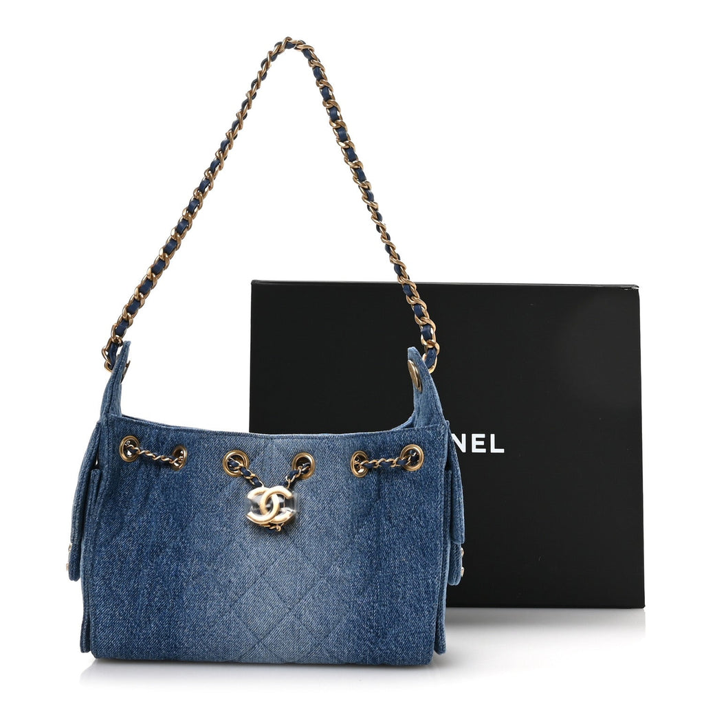 Washed Denim Quilted Mini Chanel 25 Handbag Blue
