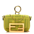 Canvas Vitello King FF Embroidered Nano Maxi Buckle Baguette Charm Wasabi