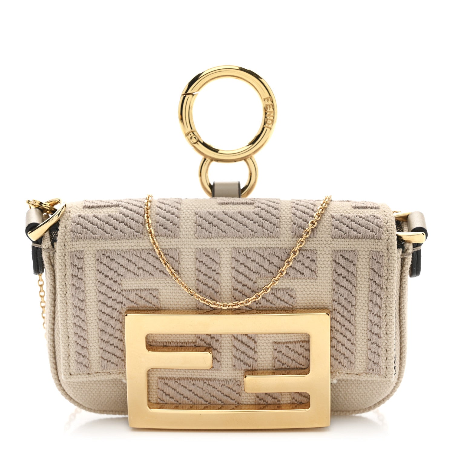 Canvas Vitello King FF Embroidered Nano Maxi Buckle Baguette Charm Nuvola