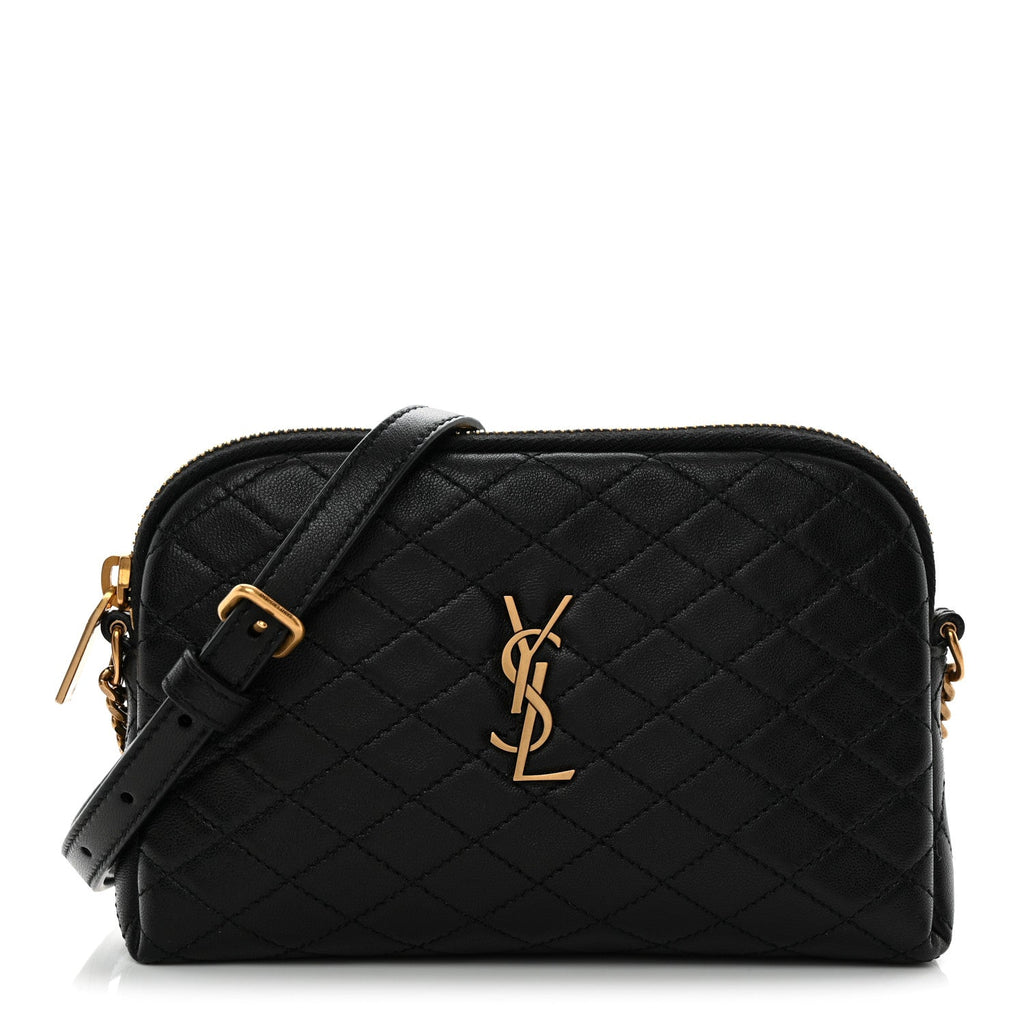 Lambskin Quilted Gaby Zipped Pouch Black