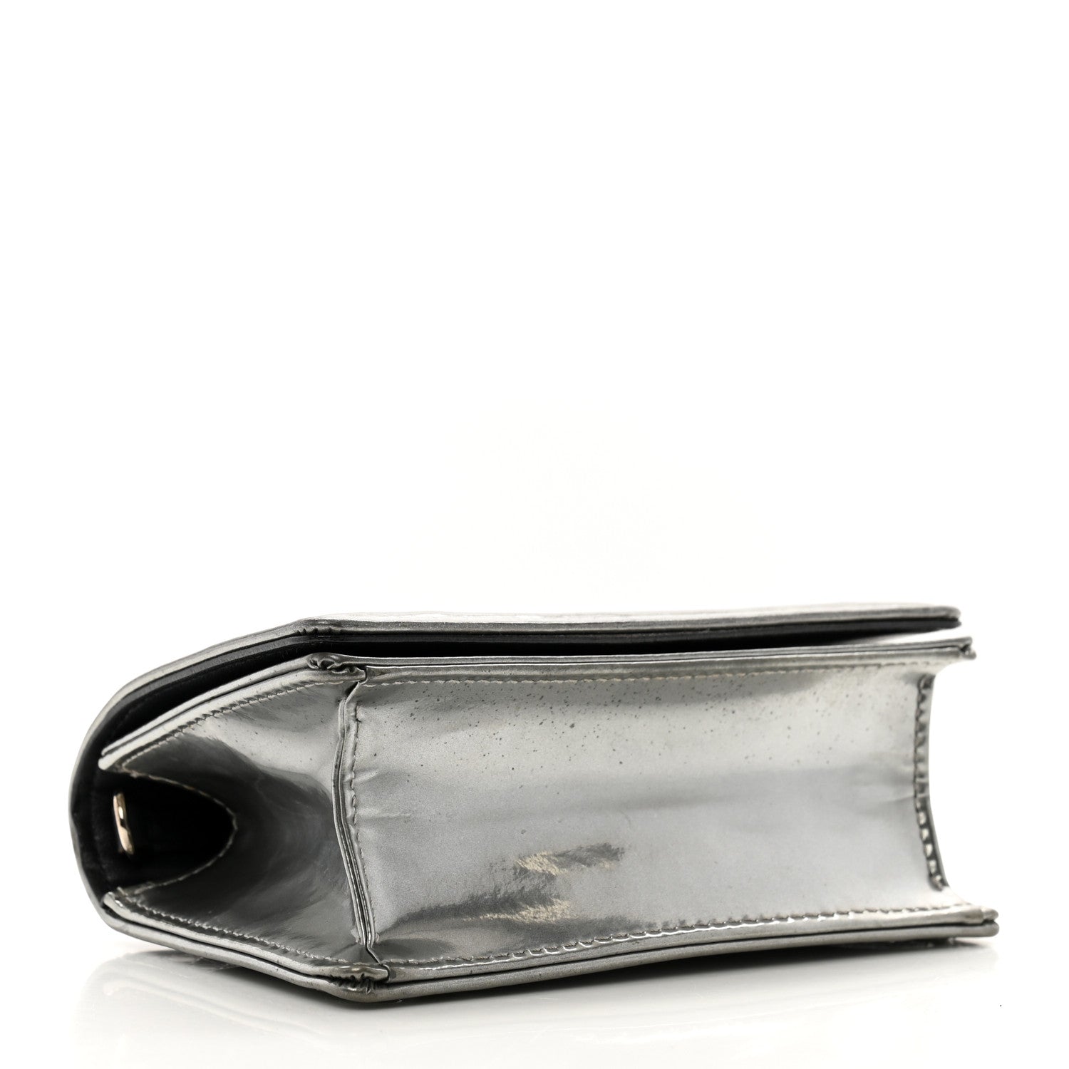 Metallic Patent Micro-Cannage Baby Diorama Flap Bag Silver
