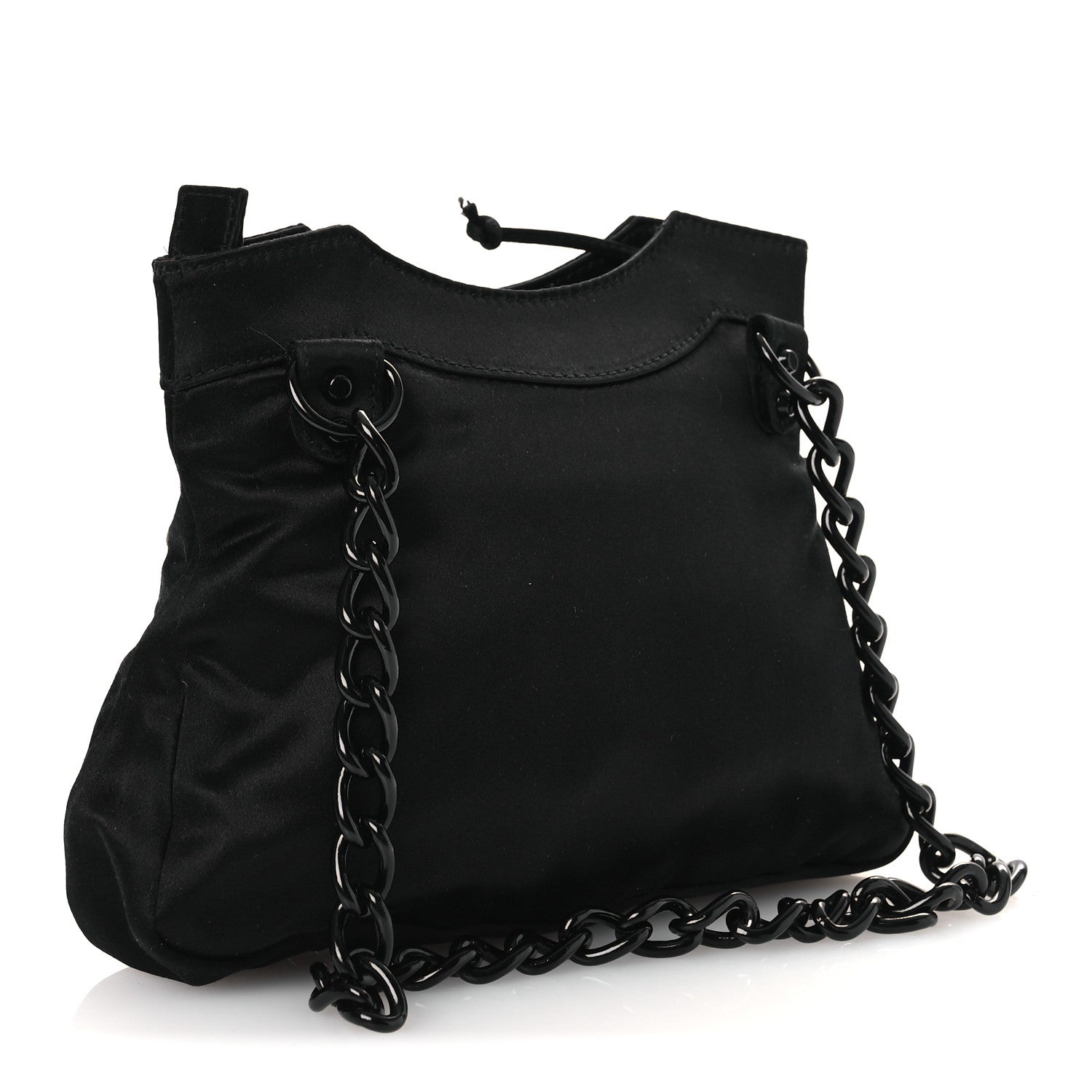 Satin Enamel Classique Chain Shoulder Bag Black