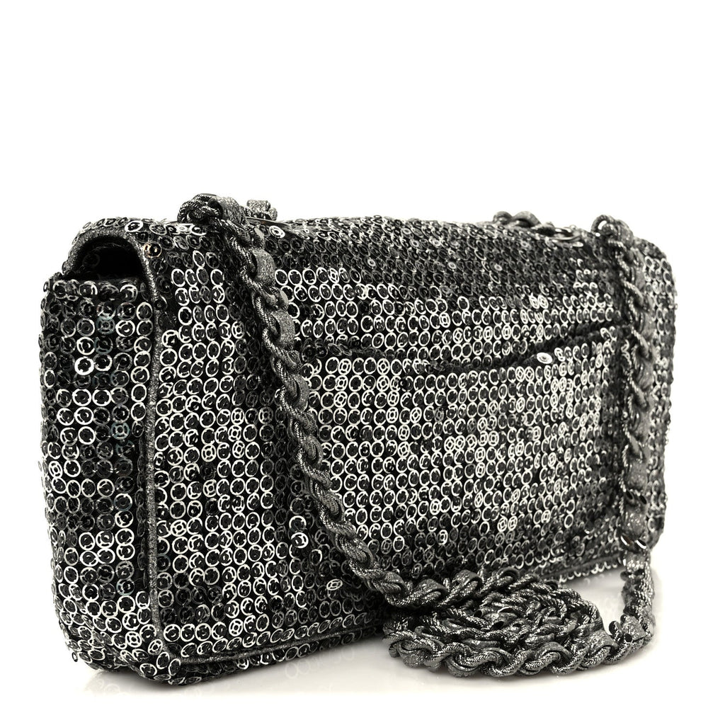 Sequin East West Flap Dark Silver