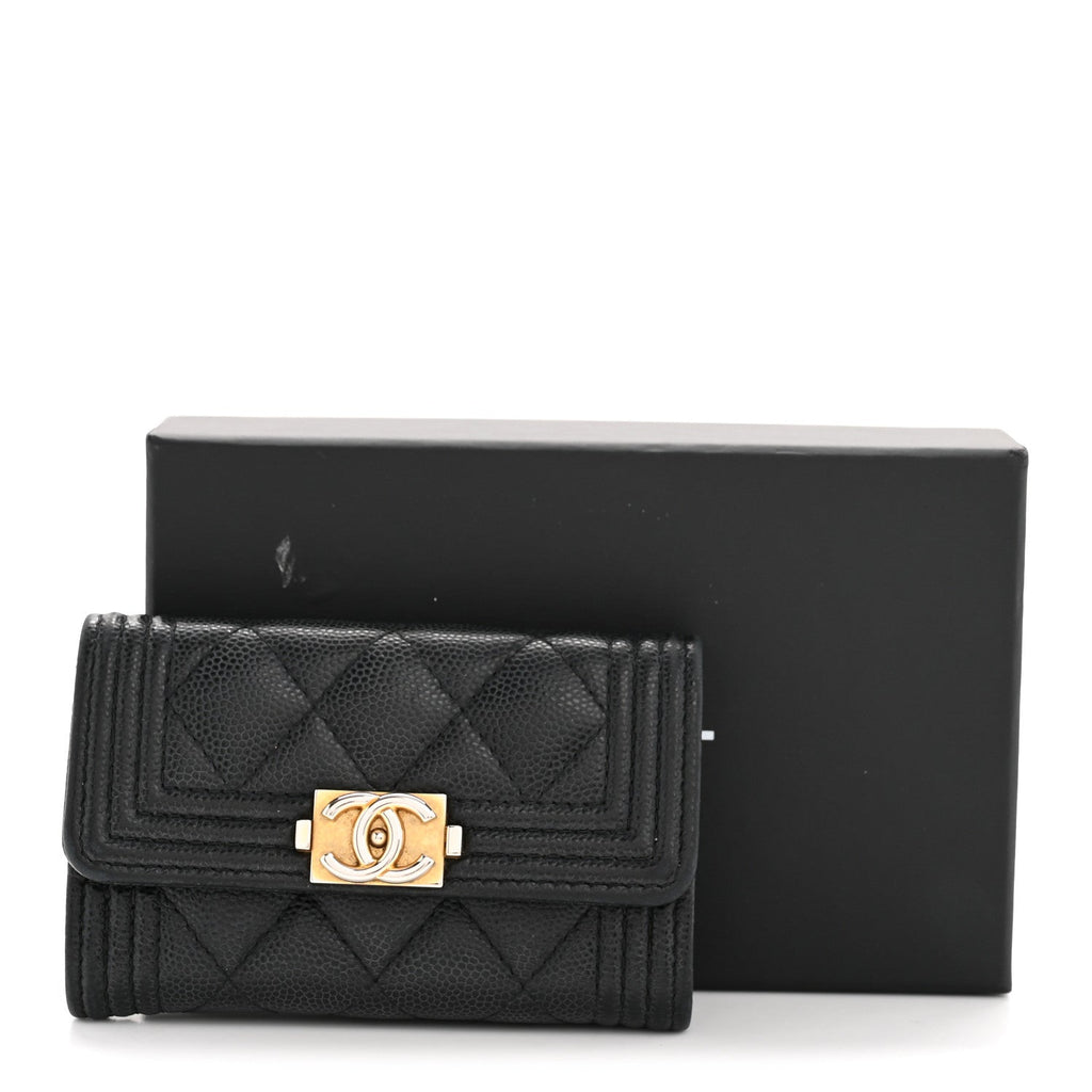 Caviar Quilted Boy Flap  Holder Black