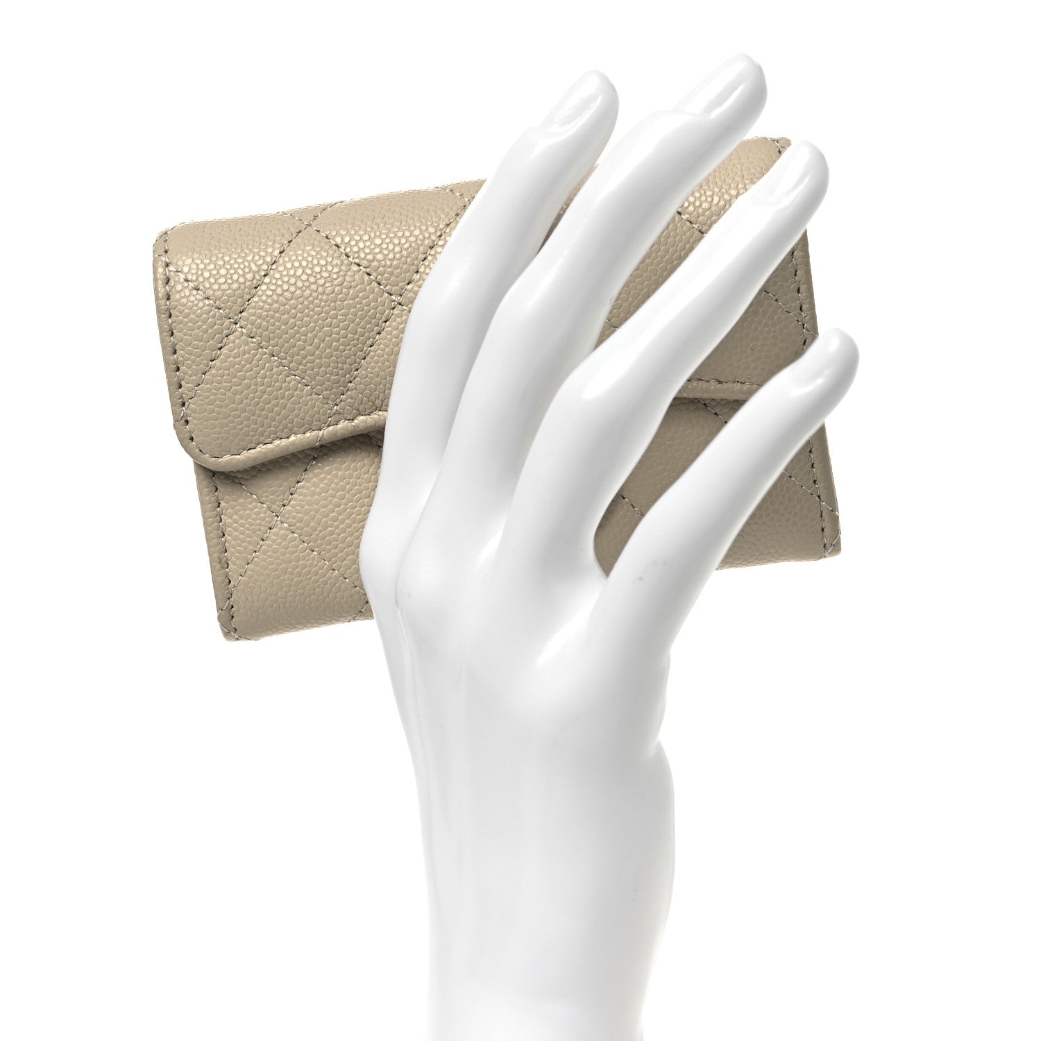Caviar Quilted Flap  Holder Wallet Beige