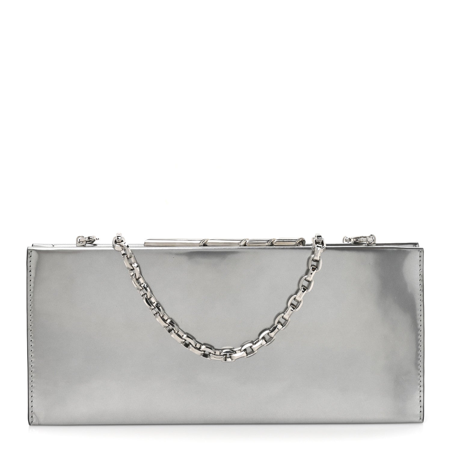 Metallic Calfskin Clutch Silver