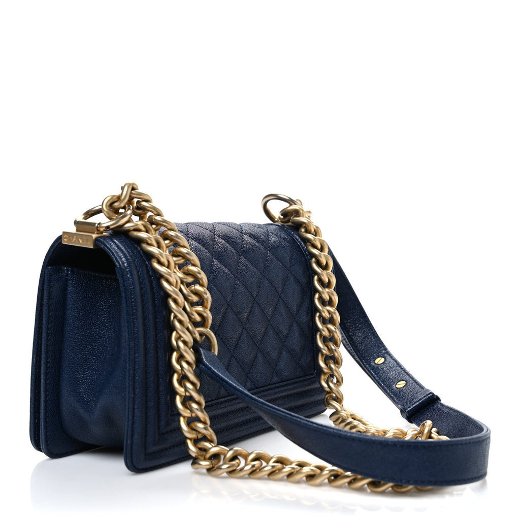 Caviar Quilted Small Boy Flap Dark Blue
