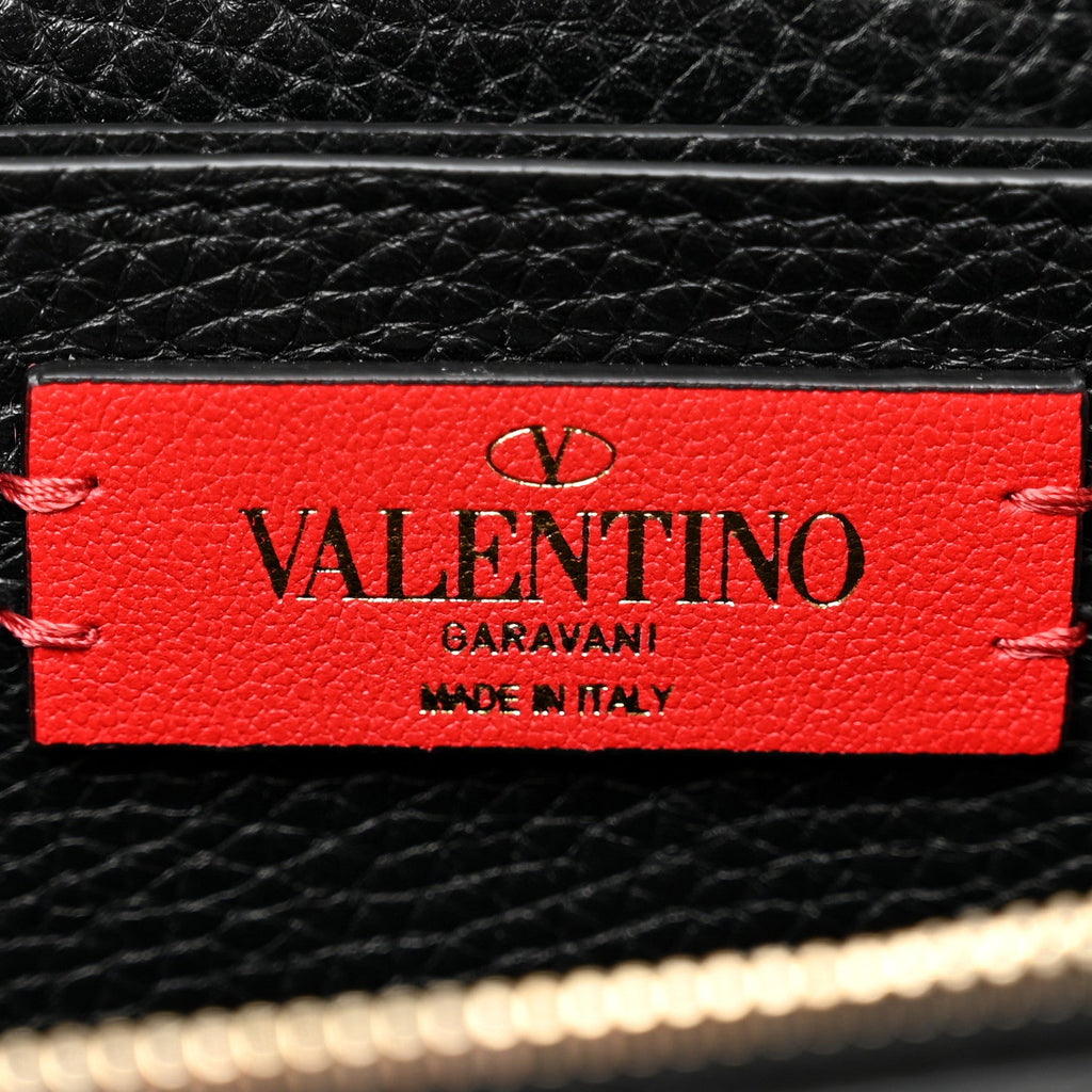 Pebbled Calfskin Rockstud Flap Wallet On Chain Black