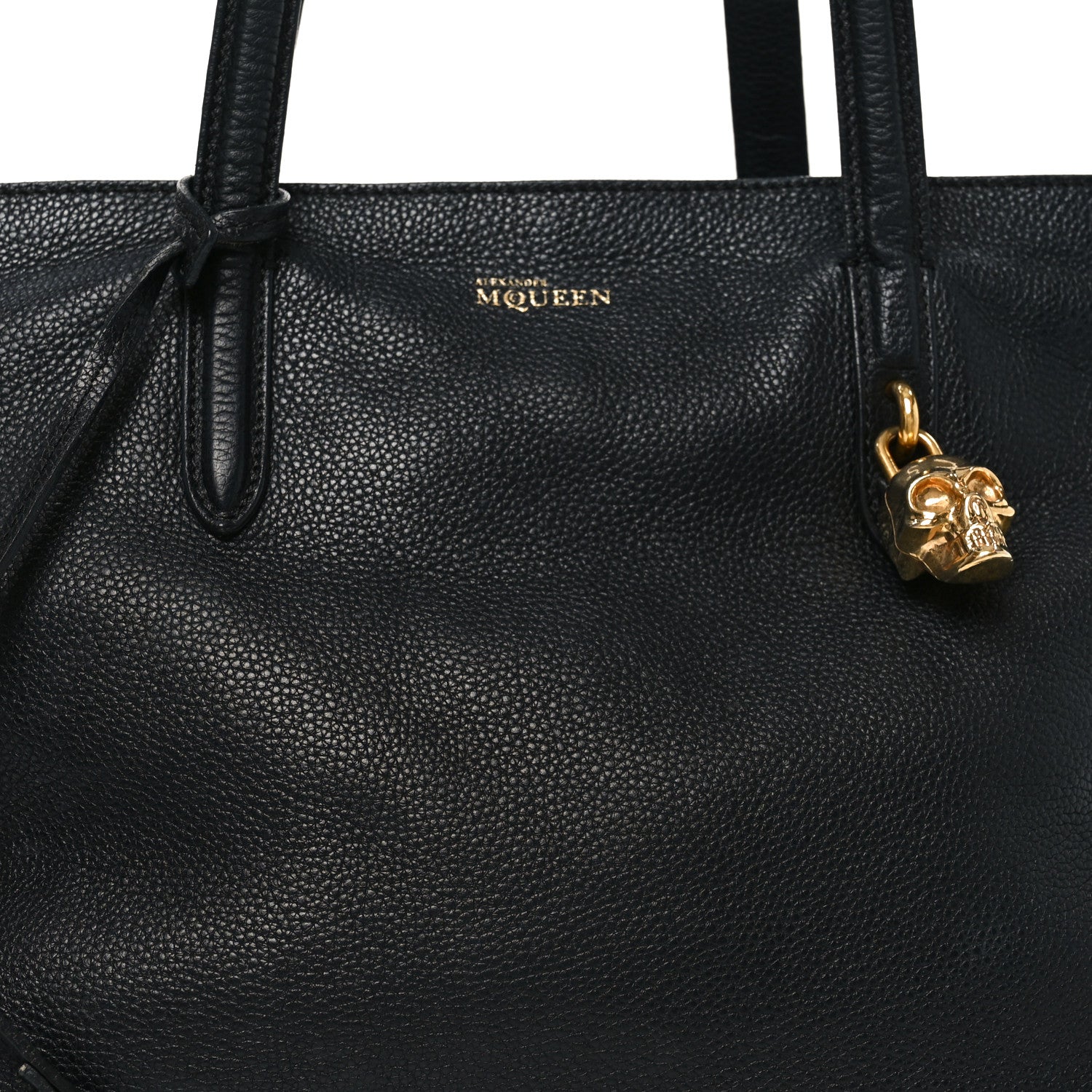 Pebbled Calfskin Large Skull Padlock Zip Around Tote Black