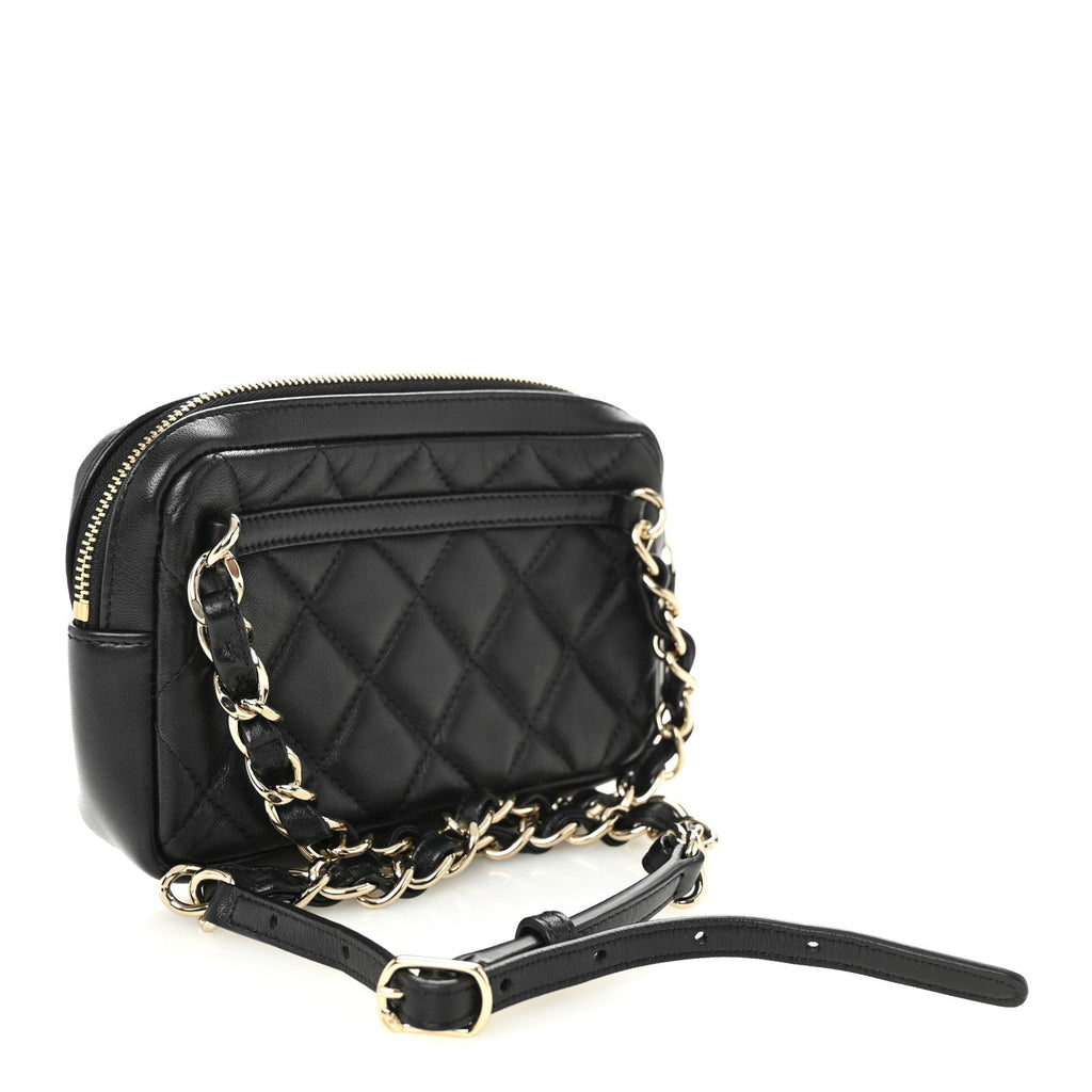 Lambskin Quilted Waist Bag Black