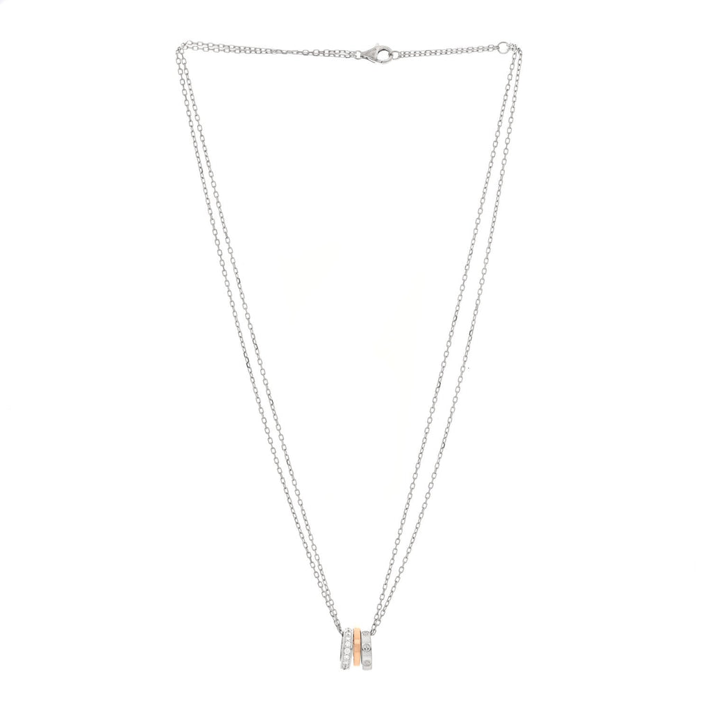 18K White Pink Gold Diamond Three Ring LOVE Pendant Necklace