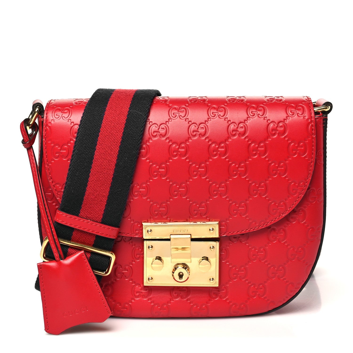 Guccissima Web Medium Padlock Messenger Shoulder Bag Hibiscus Red