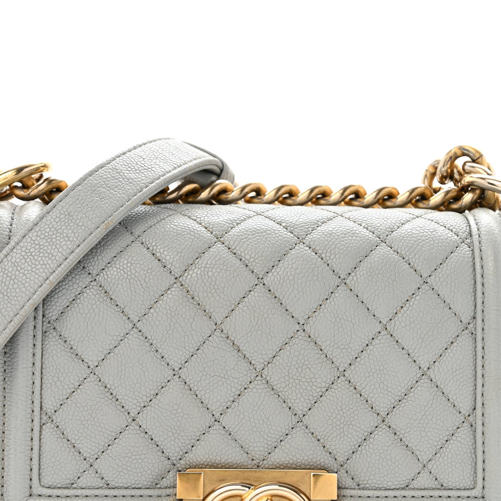 Caviar Quilted Small Boy Flap Light Grey