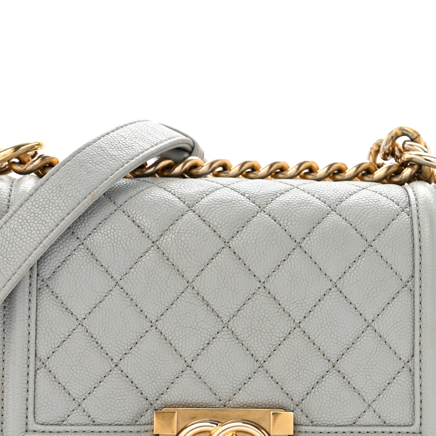 Caviar Quilted Small Boy Flap Light Grey