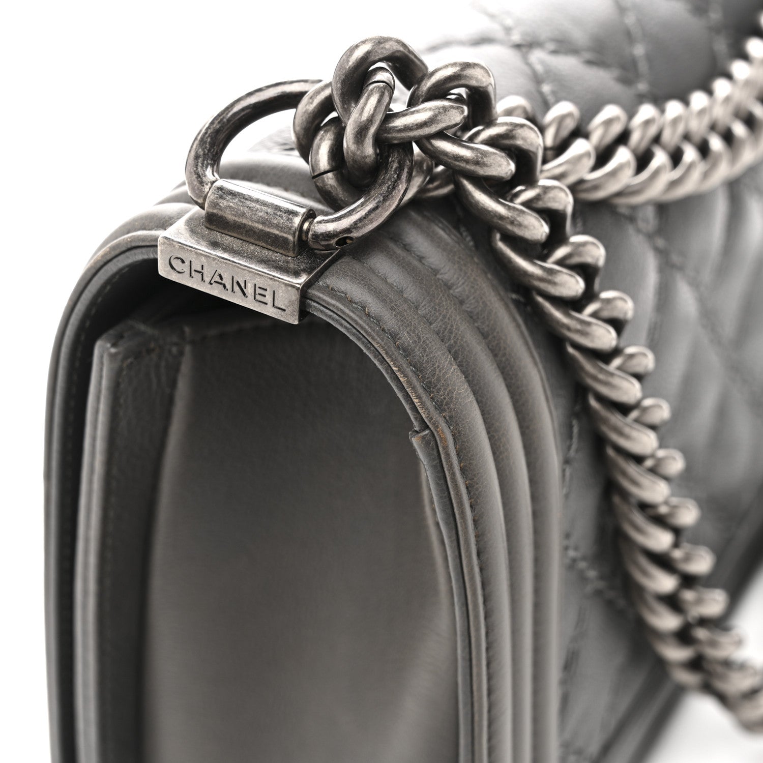 Calfskin Double Stitch Medium Boy Flap Grey