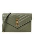 Grain De Poudre Matelasse Chevron Monogram Envelope Chain Wallet Light Sage
