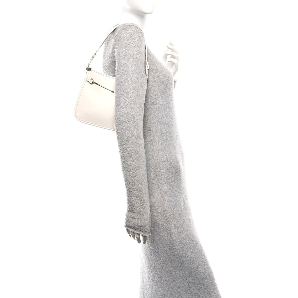 Calfskin Horsebit Slim Shoulder Bag White