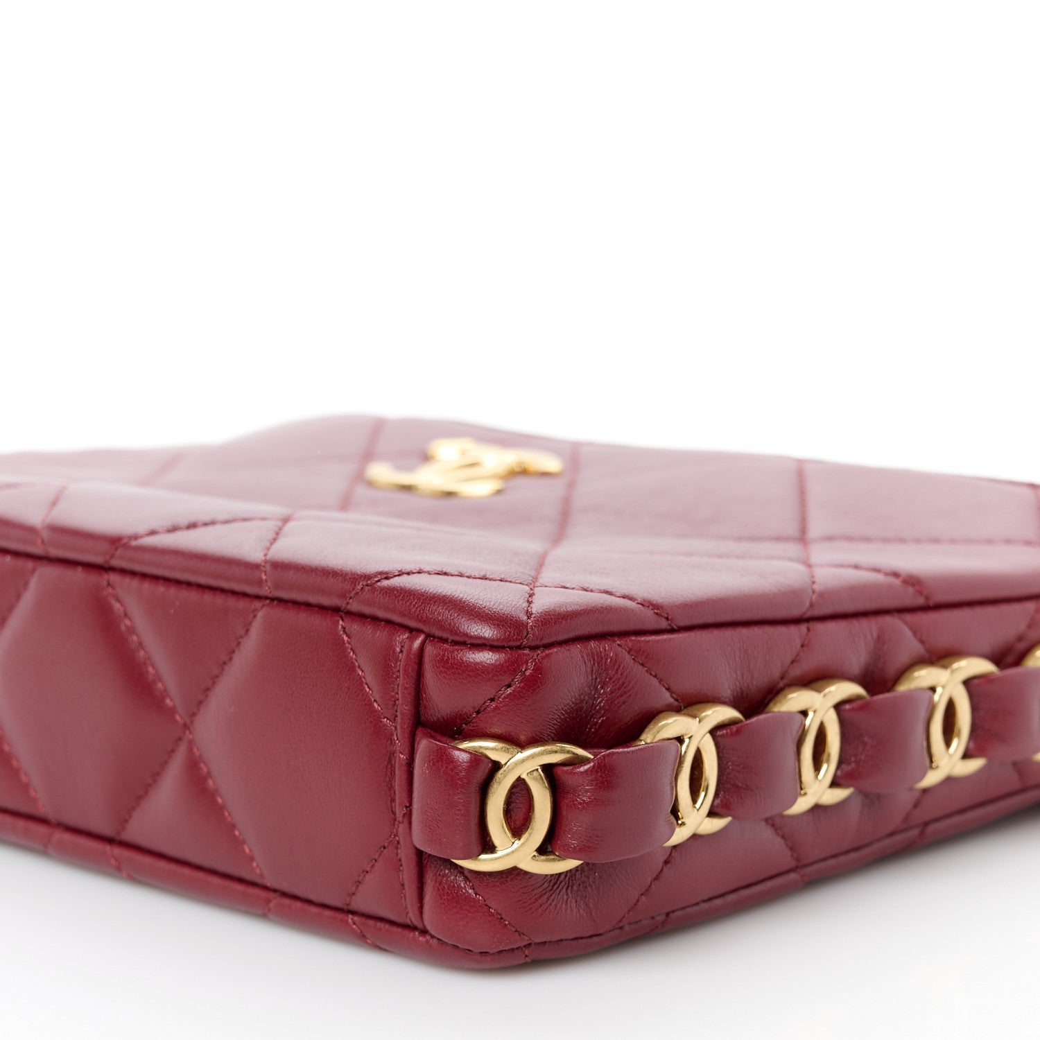 Lambskin Quilted Small CC Links Hobo Burgundy