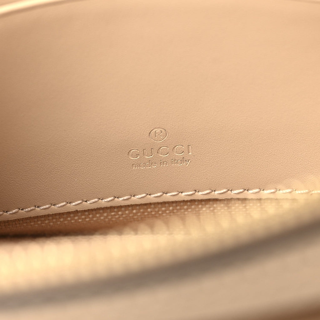 Calfskin GG Super Mini Debossed Chain Wallet Light Beige