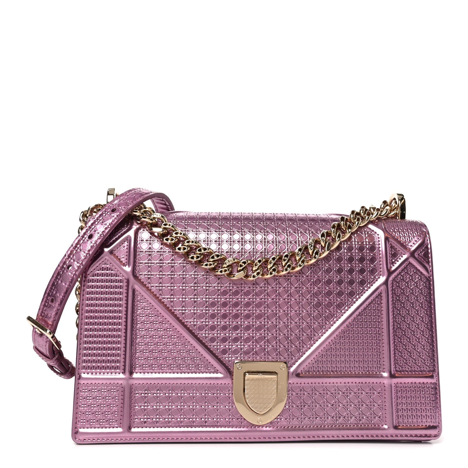 Metallic Patent Micro-Cannage Medium Diorama Flap Bag Pink
