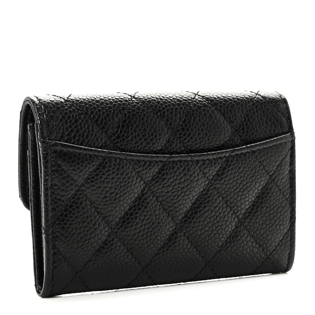 Caviar Quilted Flap  Holder Wallet Black