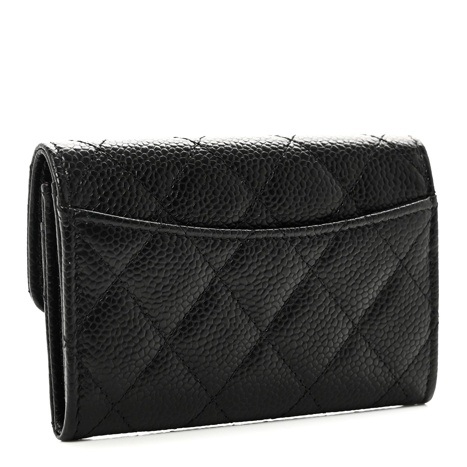 Caviar Quilted Flap  Holder Wallet Black
