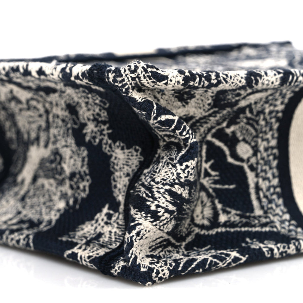 Canvas Toile de Jouy Reverse Embroidered Mini Book Tote Phone Bag Blue