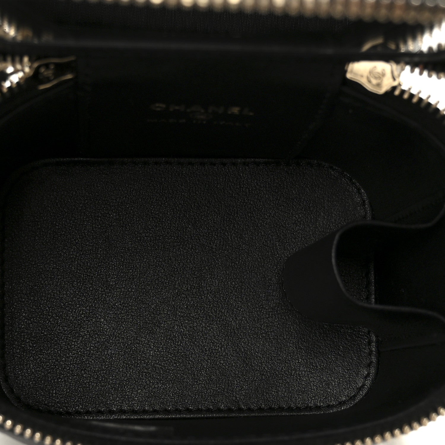 Lambskin Quilted Top Handle Mini Vanity Case With Chain Black