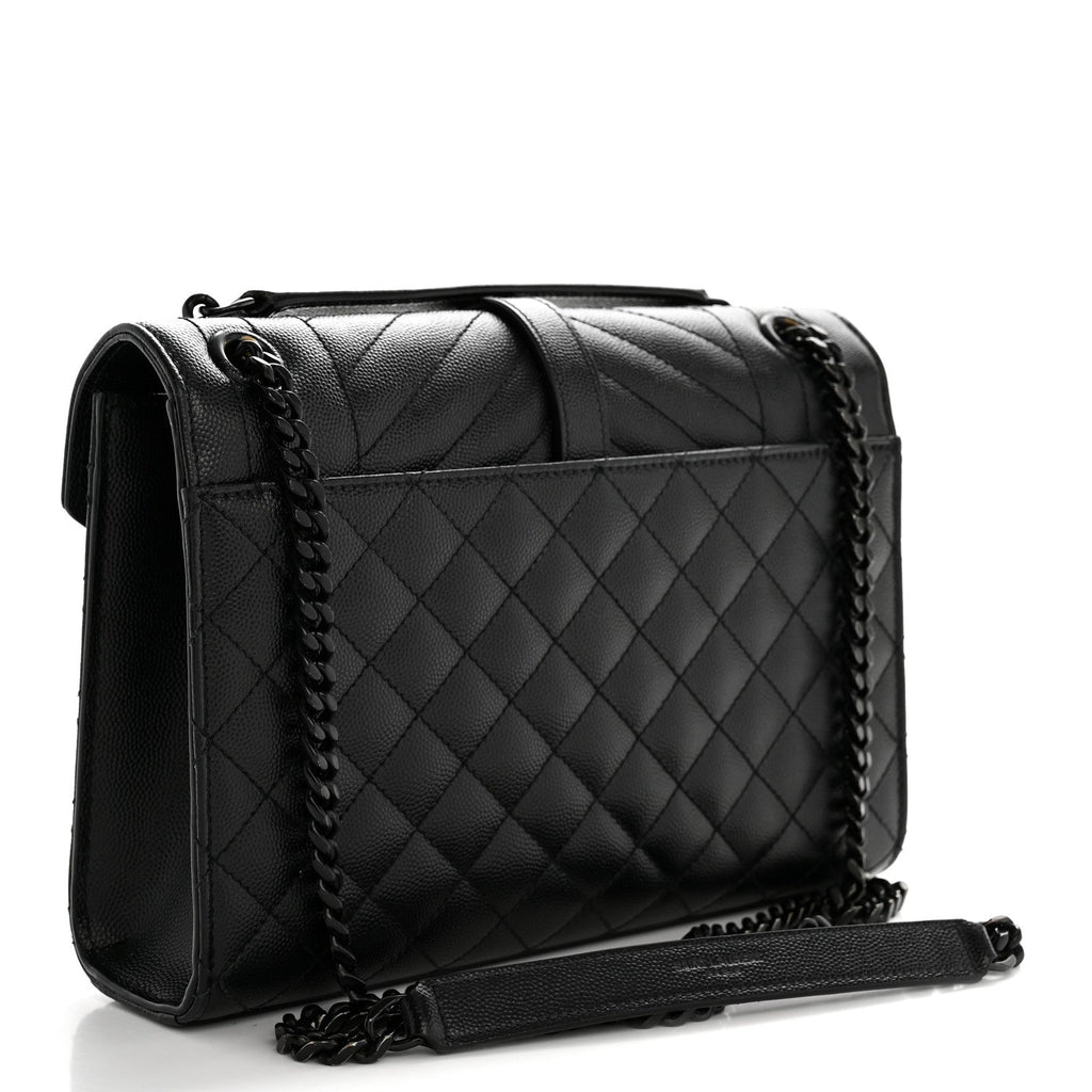 Grain De Poudre Textured Mixed Matelasse Triquilt Medium Monogram Monochrome Satchel Black