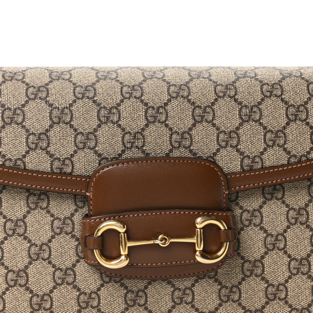 GG Supreme Monogram Horsebit 1955 Shoulder Bag Beige Brown Sugar