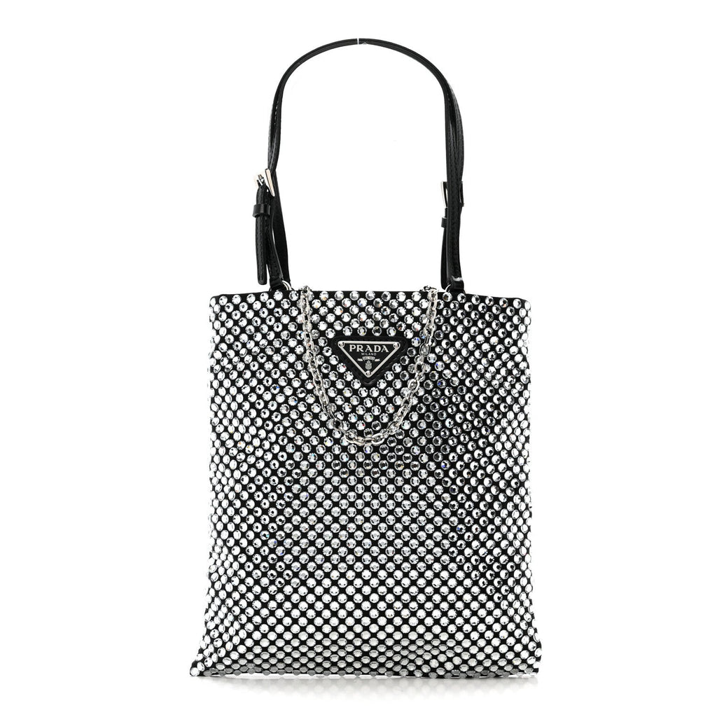 Satin Crystal Metal Triangle Logo Chain Crossbody Handbag Cristal