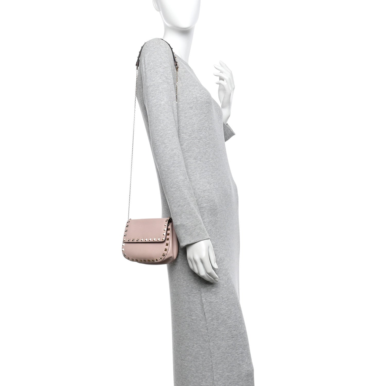Calfskin Rockstud Crossbody Saddle Bag Water Rose