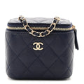 Caviar Quilted Mini Vanity Case With Chain Navy Blue