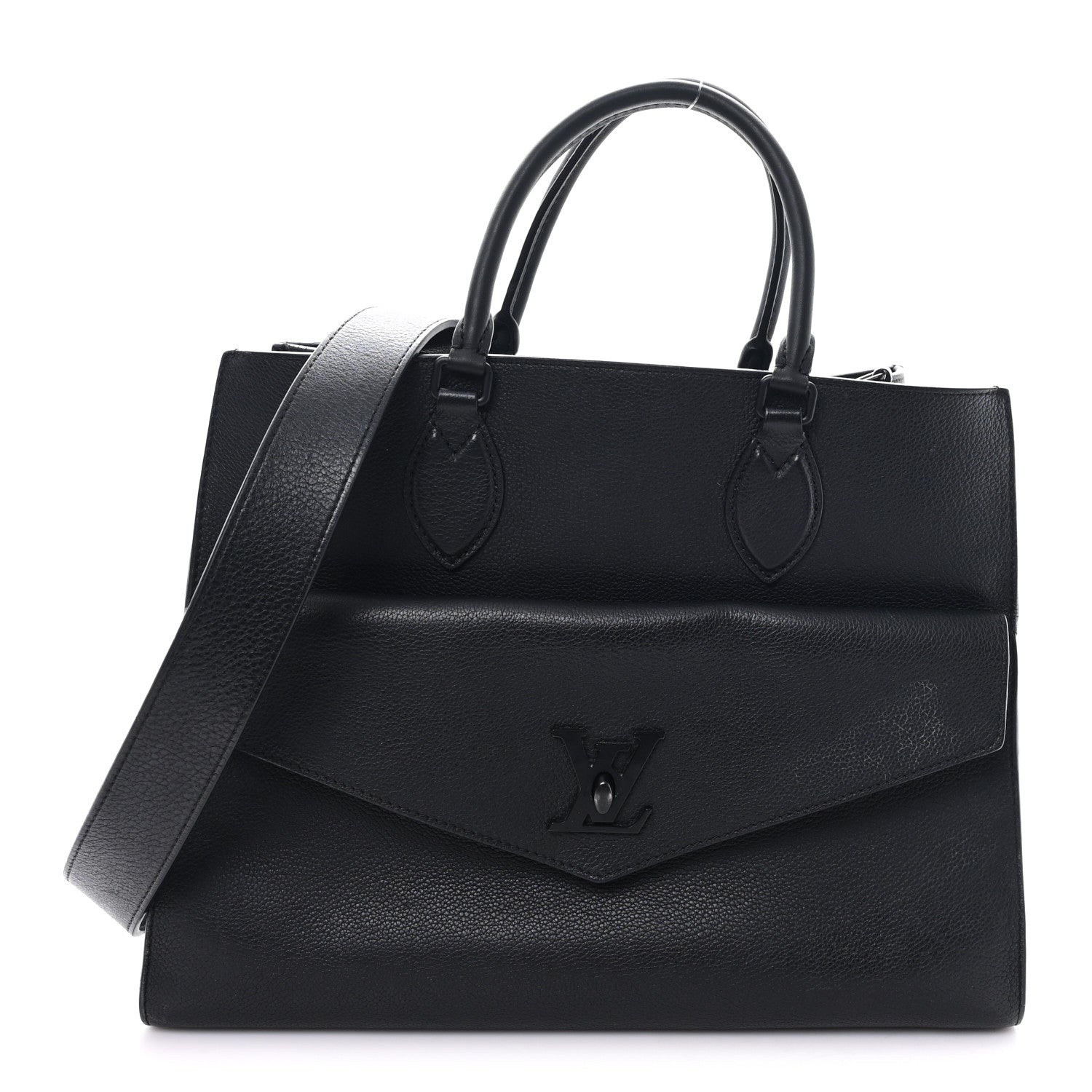 Soft Calfskin Lockme Tote MM Black