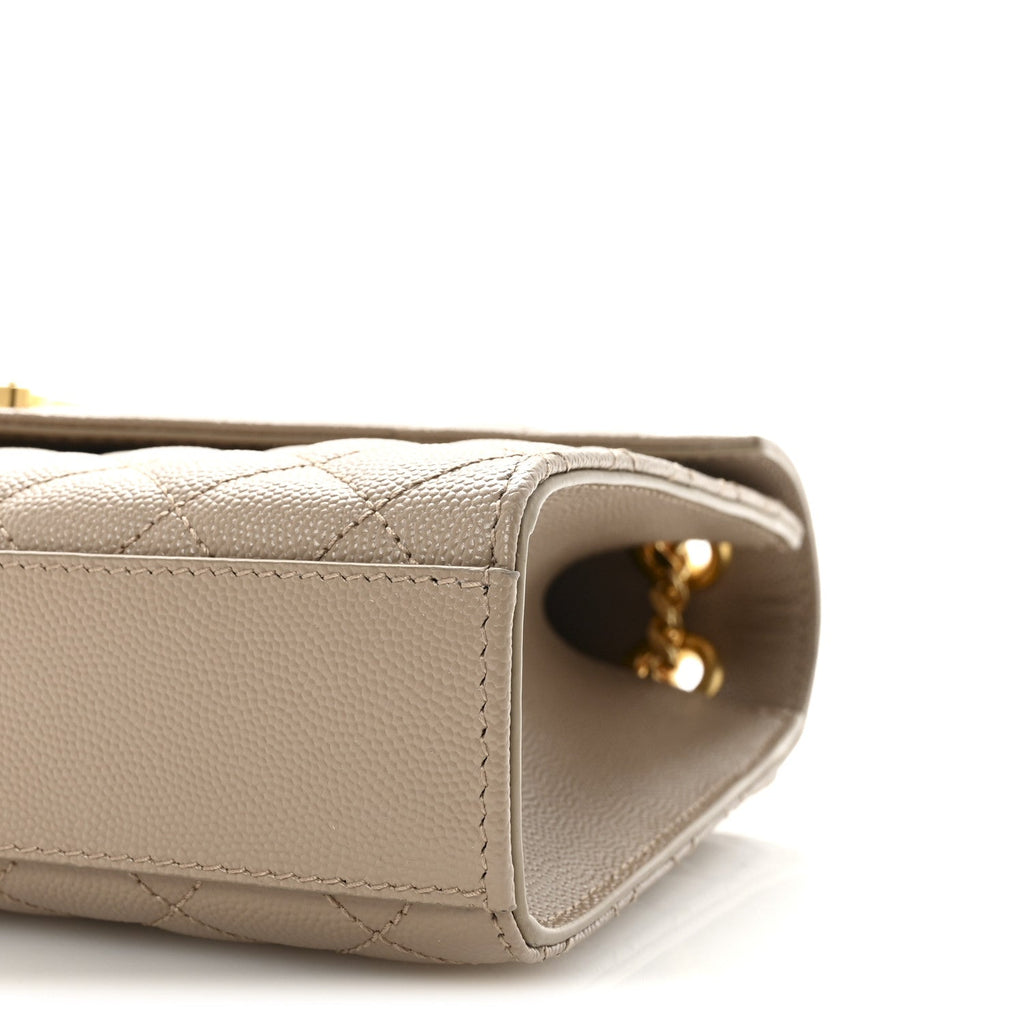 Grain De Poudre Textured Mixed Matelasse Medium Triquilt Monogram Satchel Dark Beige