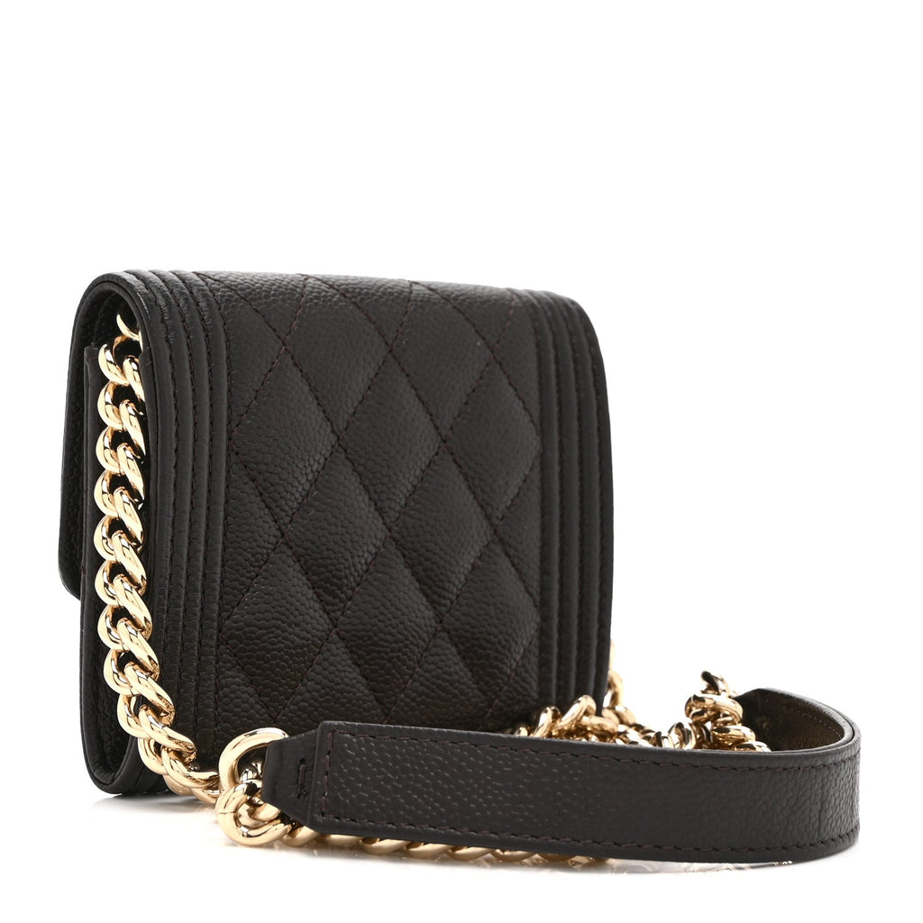 Caviar Quilted Boy  Holder On Chain Black