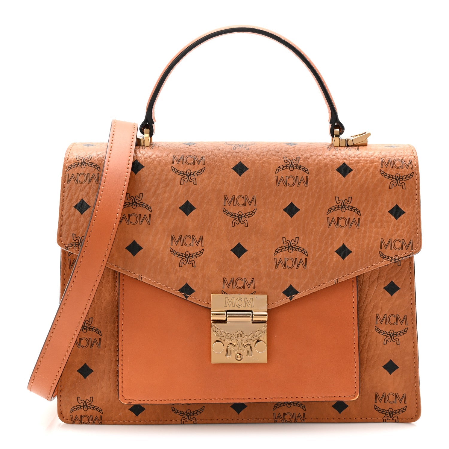 Visetos Medium Patricia Pocket Satchel Cognac