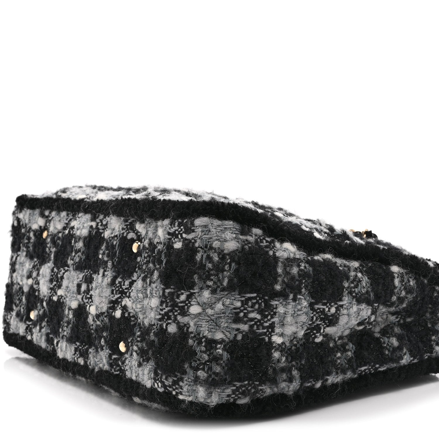 Tweed Shearling Quilted Lambskin Shopping Tote  Black Grey