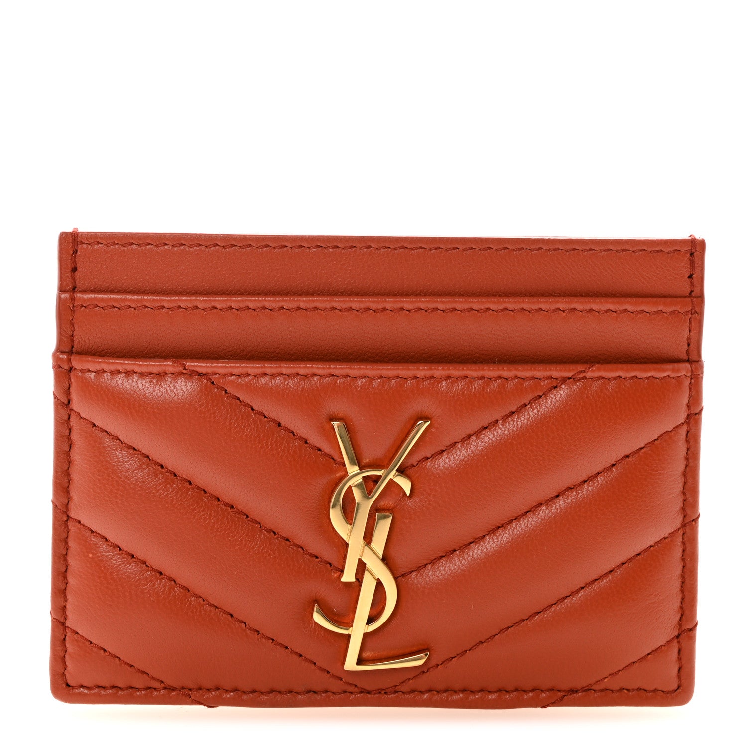 Lambskin Matelasse Chevron Monogram Credit  Case Dark Mandarin