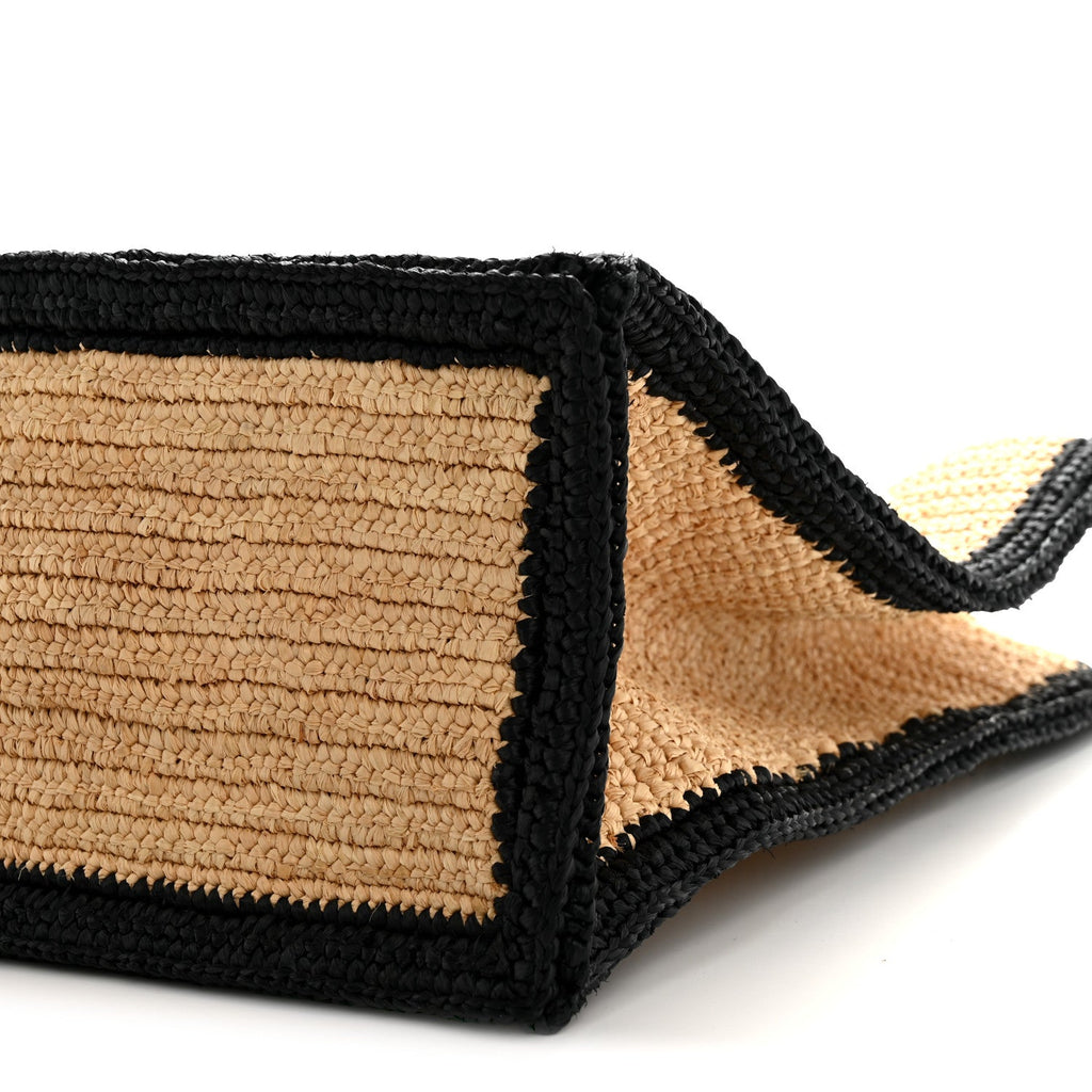 Raffia Calfskin Rive Gauche Tote Naturale Black